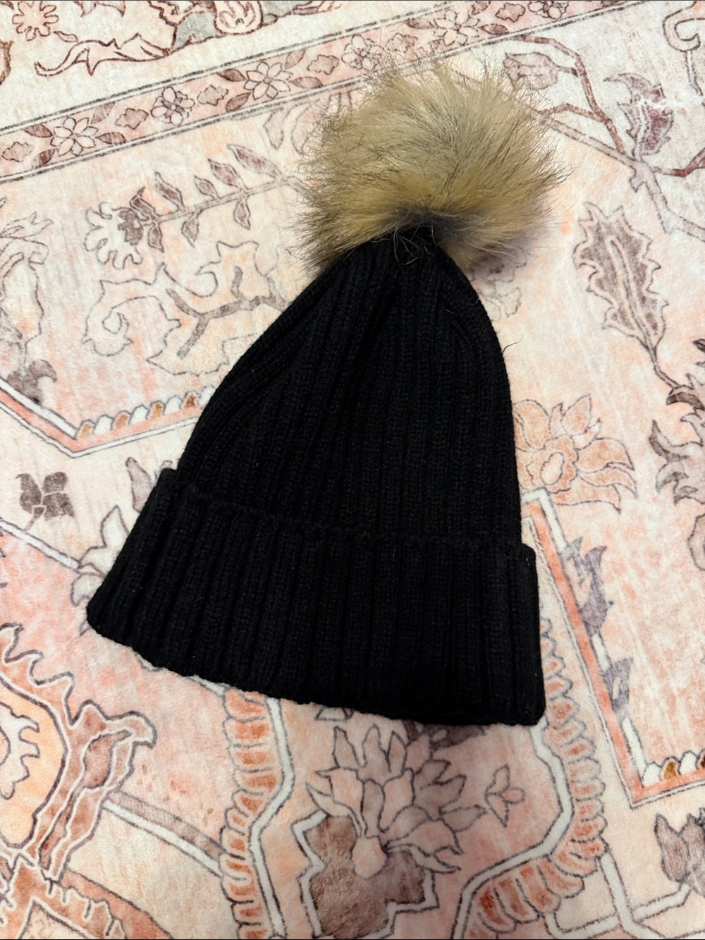 Black Knit Pom Beanie Hat -Accessories